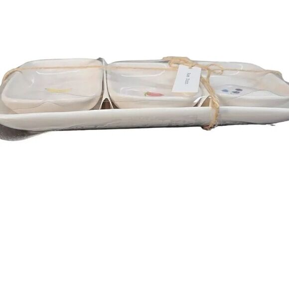 Rae Dunn White Black Banana Strawberry Blueberries Set of 3 Platter and Dish Set - Picture 2 of 6